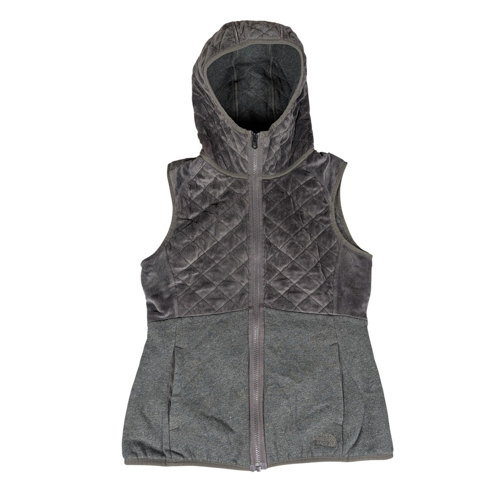 The North Face Hooded Reversible Vest Womens M Gray Quilted Mixed Media Faux Fur